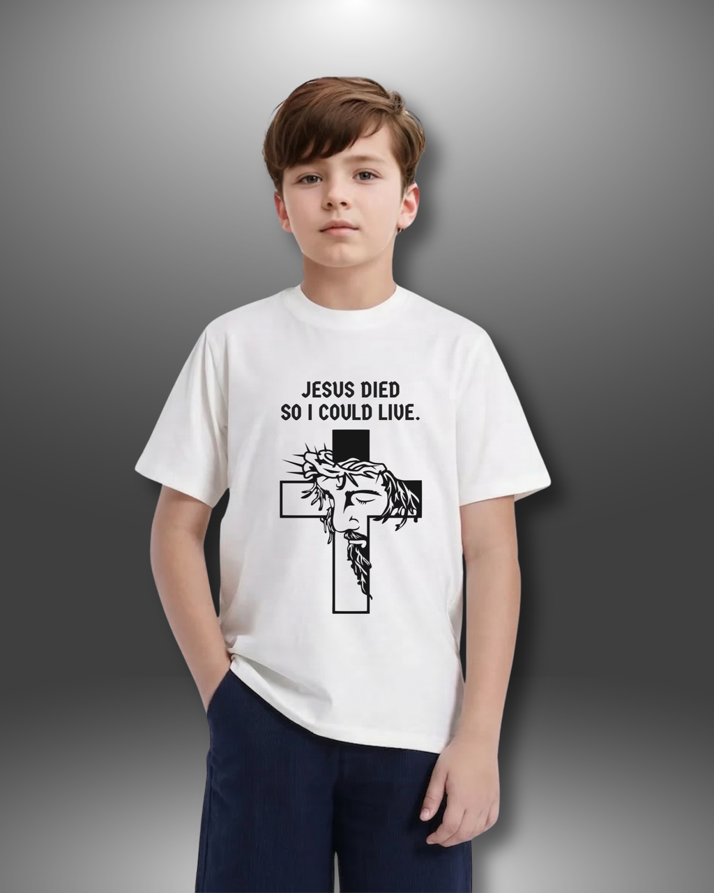 Little Believers — Jesus Died For Us Tee | Christian Kids T-Shirt | 5-13 Years