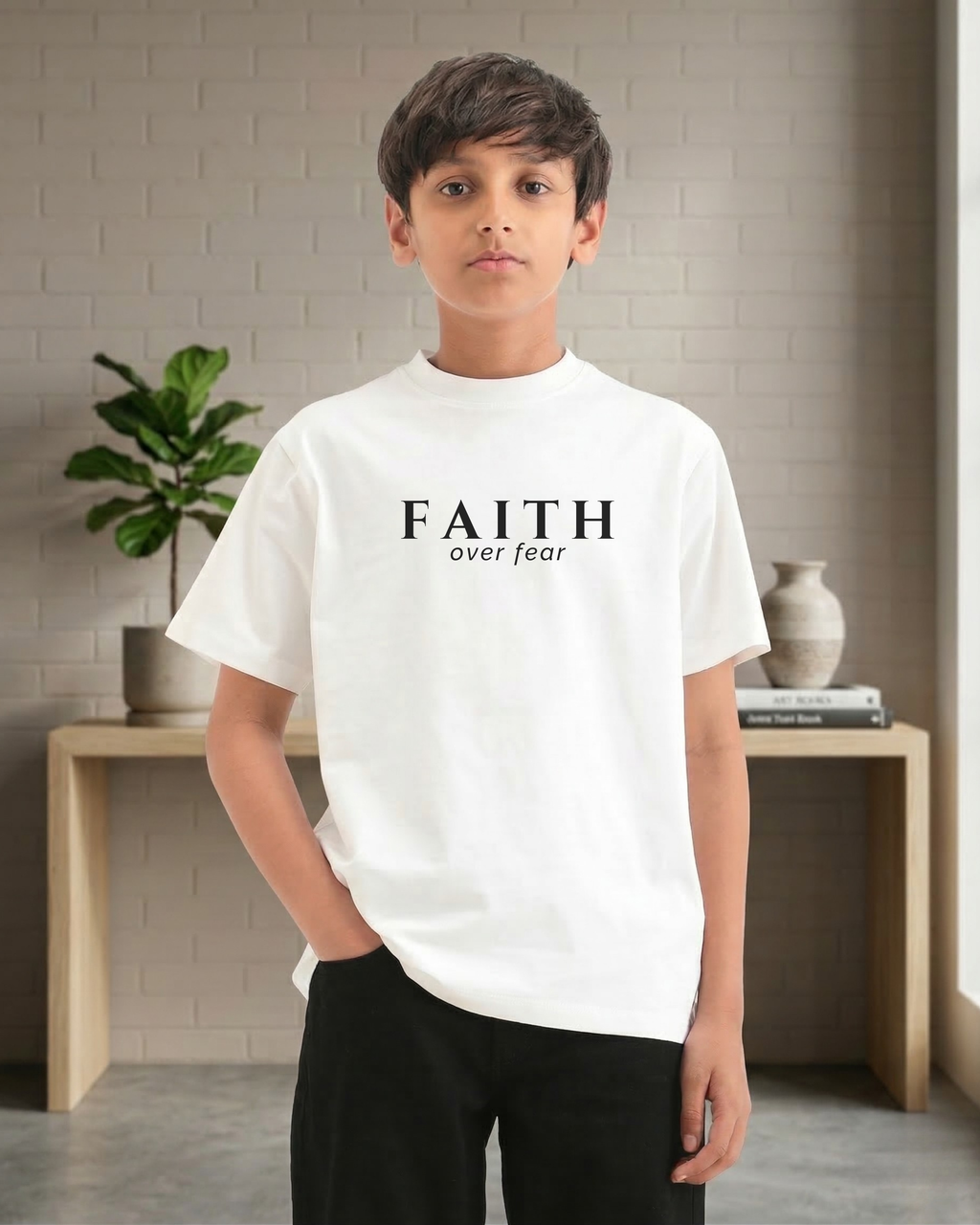 Little Believers - Faith Over Fear Tee | Christian Kids T-Shirt | White | 5-13 Years