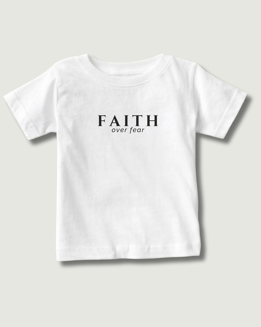 Little Believers - Faith Over Fear Tee For Girls | Christian Kids T-Shirt | White | 0-4 Years